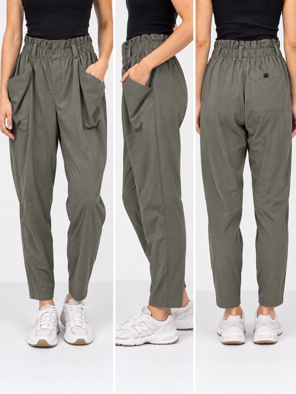 Athleta Women’s Size 10 Olive Green Paperbag Utility Pants Stretch Tapered Ankle